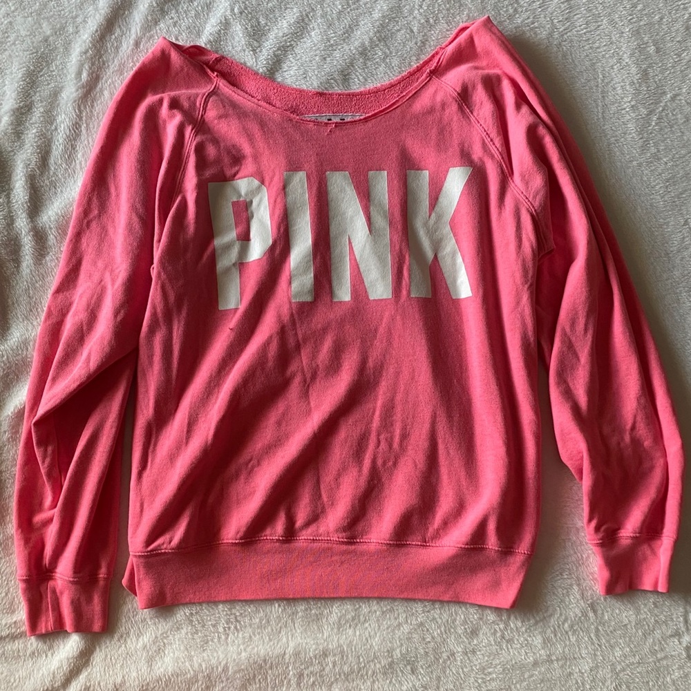 VS PINK Large Logo Neon Pink Crewneck Sweater